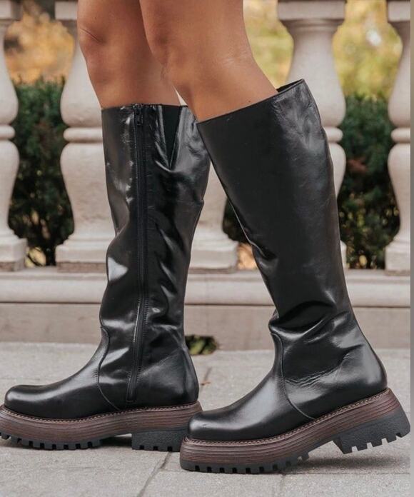 Free People Shoes - Free People Rhodes Tall Leather Boots Size 10 NEW Black Chunky 90s Platform Y2K